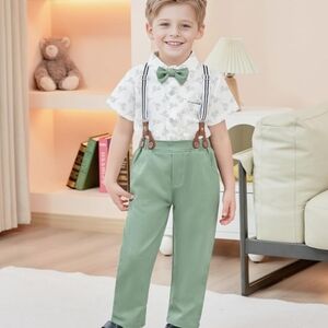 Kids' Green Suspenders with Bow Tie Set